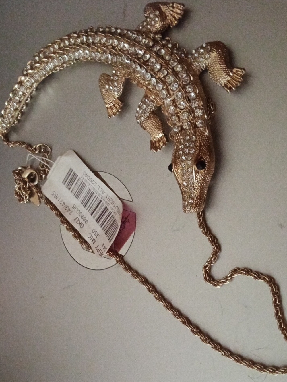 Gold Crystal-Accented Crocodile Pendant Necklace